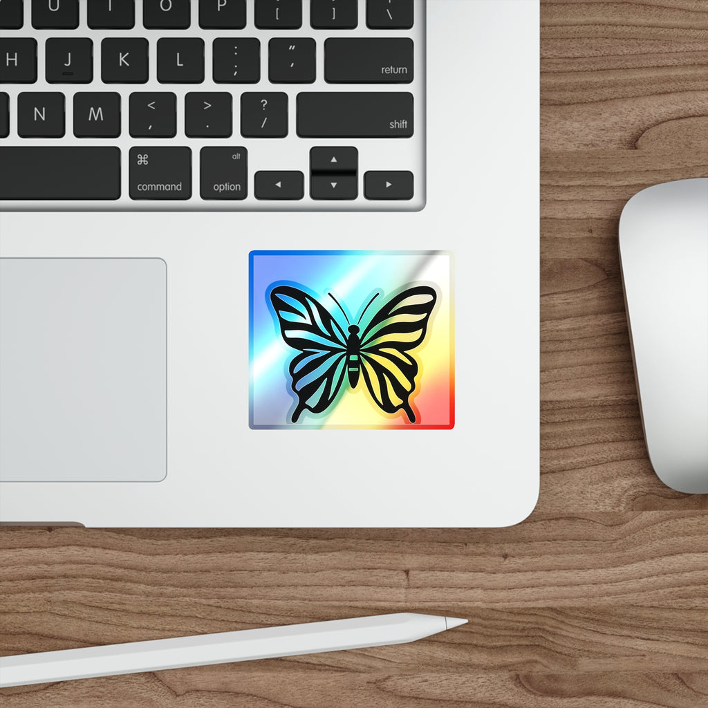 Black Butterfly Holographic Die-cut Sticker | Iridescent Square Vinyl