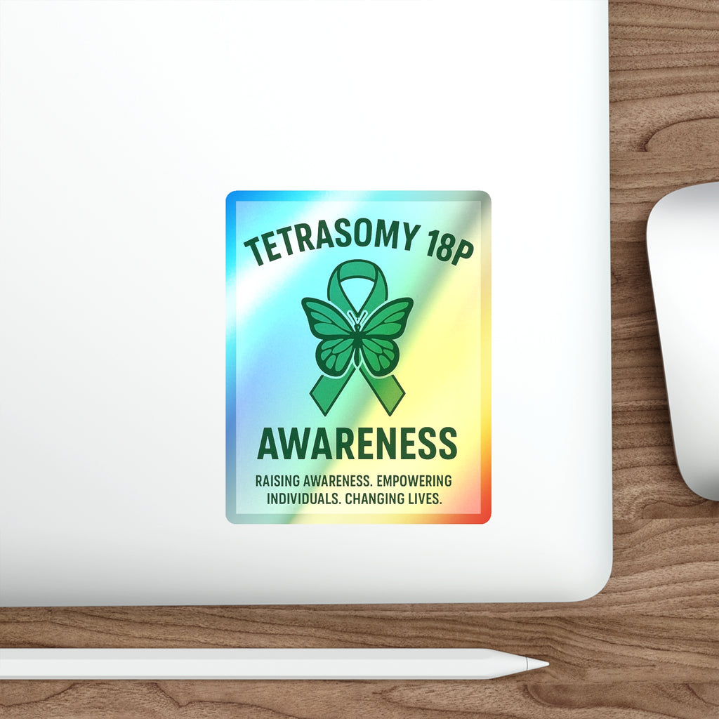 Tetrasomy 18p Awareness Holographic Die-cut Sticker | Green Ribbon Butterfly