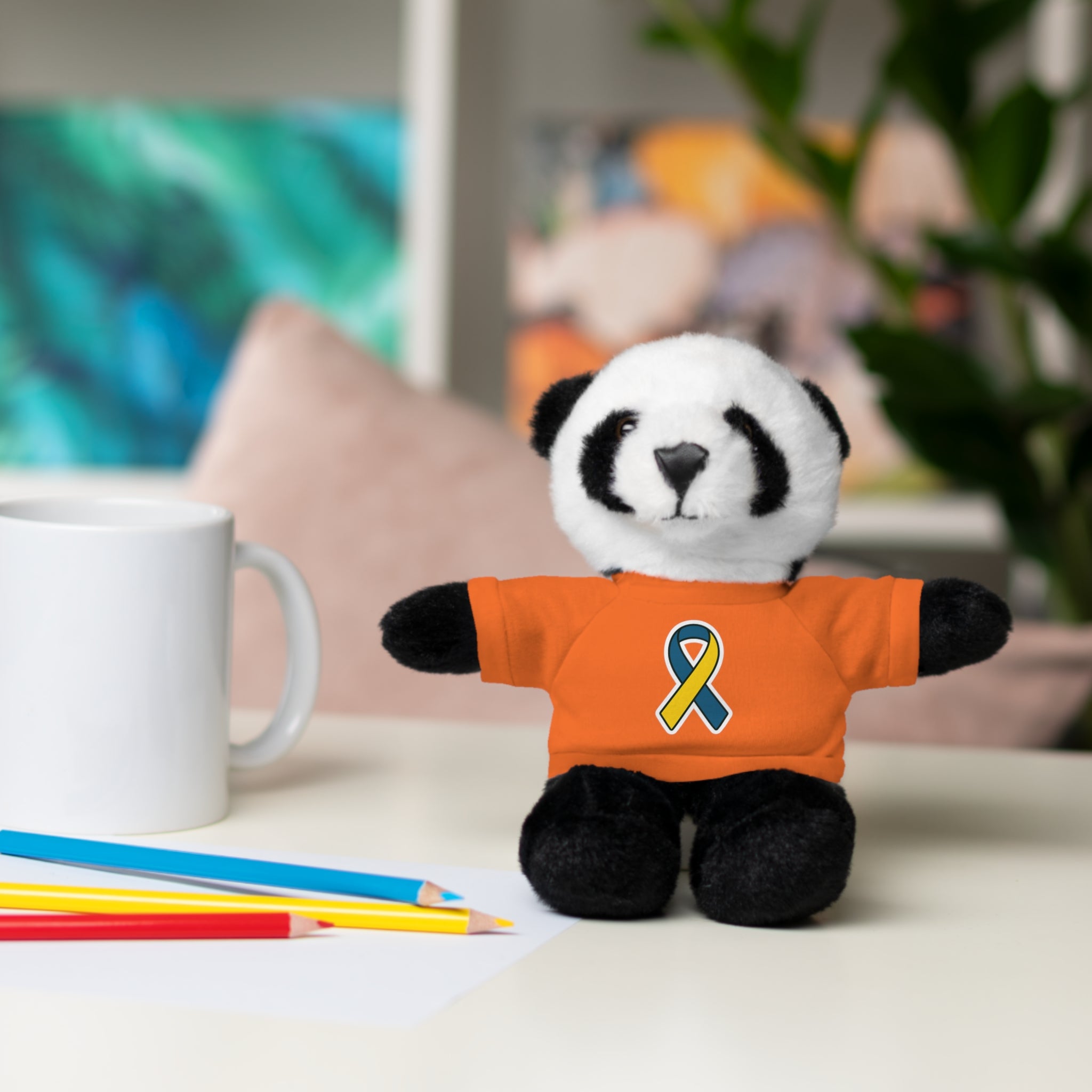 Yellow Blue Awareness Ribbon Stuffed Animal