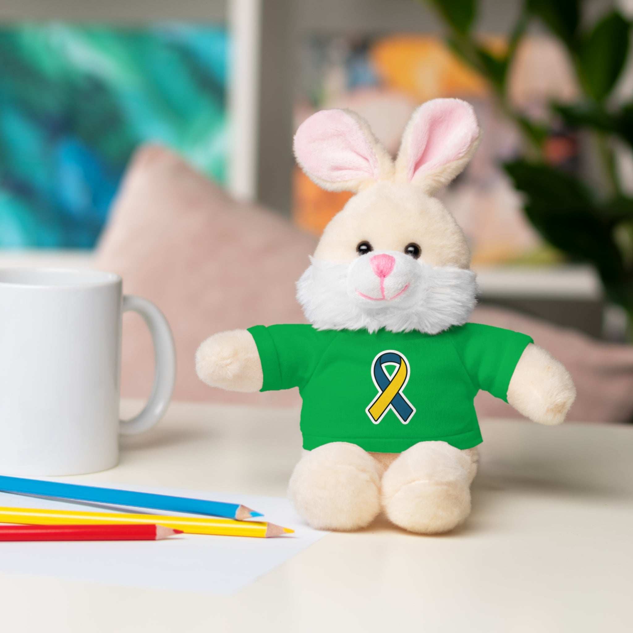 Yellow Blue Awareness Ribbon Stuffed Animal
