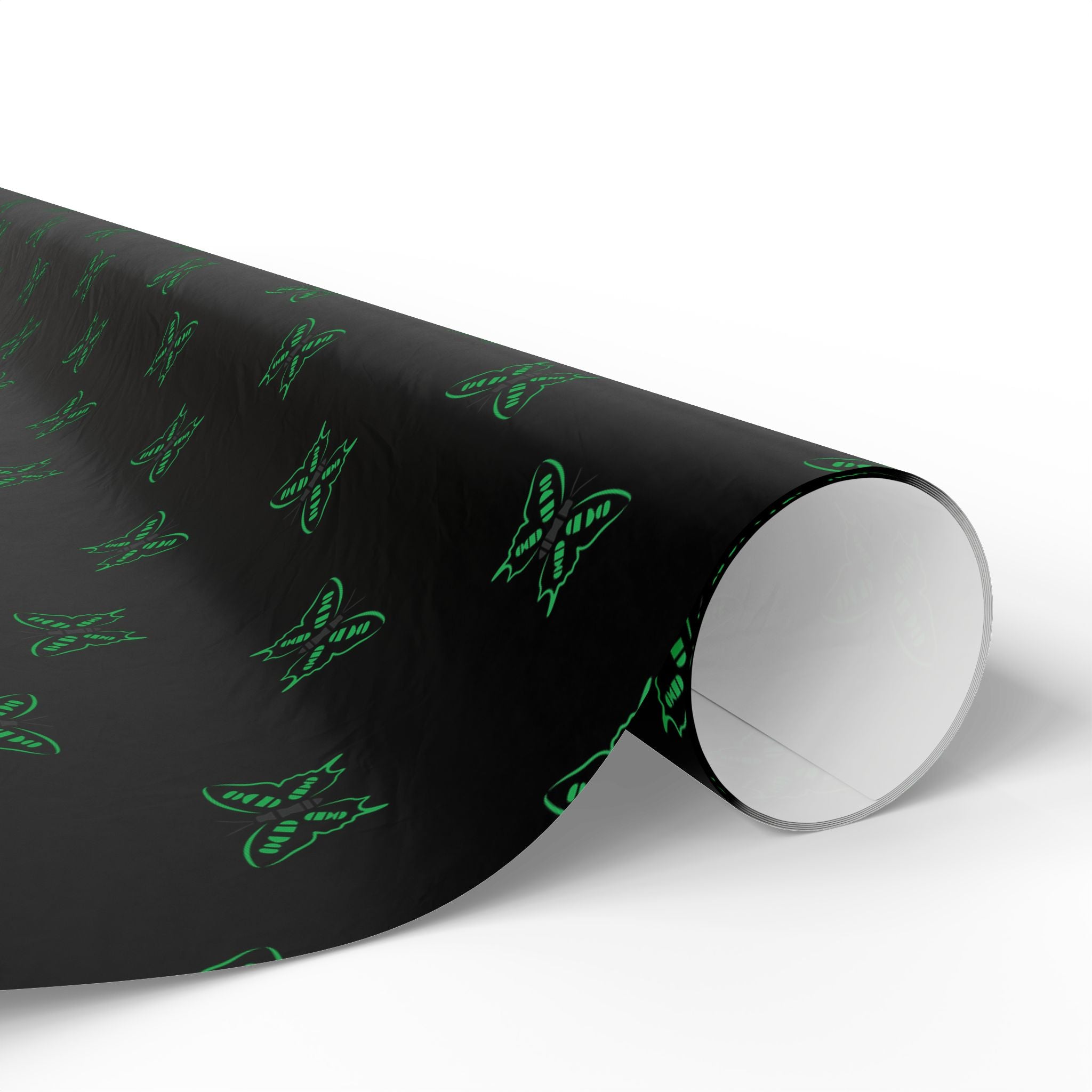 Green Neon Butterflies Wrapping Paper | Black Floral Gift Wrap Roll