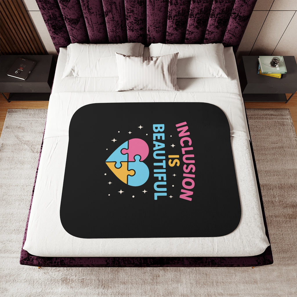 Inclusion Is Beautiful Sherpa Blanket | Puzzle Heart Design
