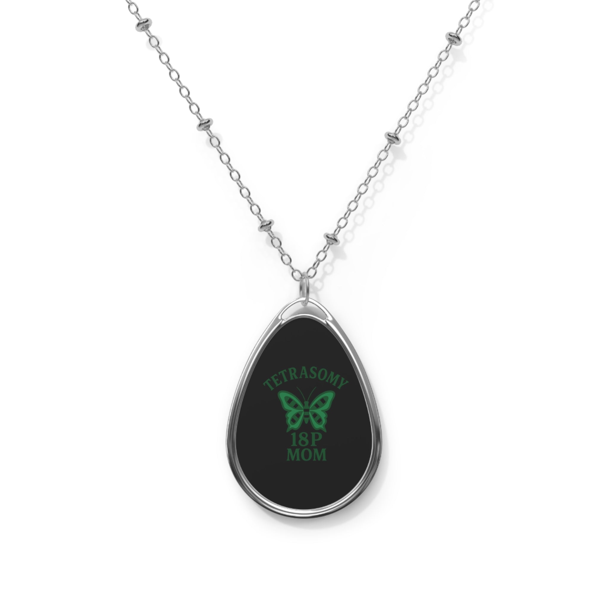 Tetrasomy 18p Mom Oval Necklace | Butterfly Awareness Pendant