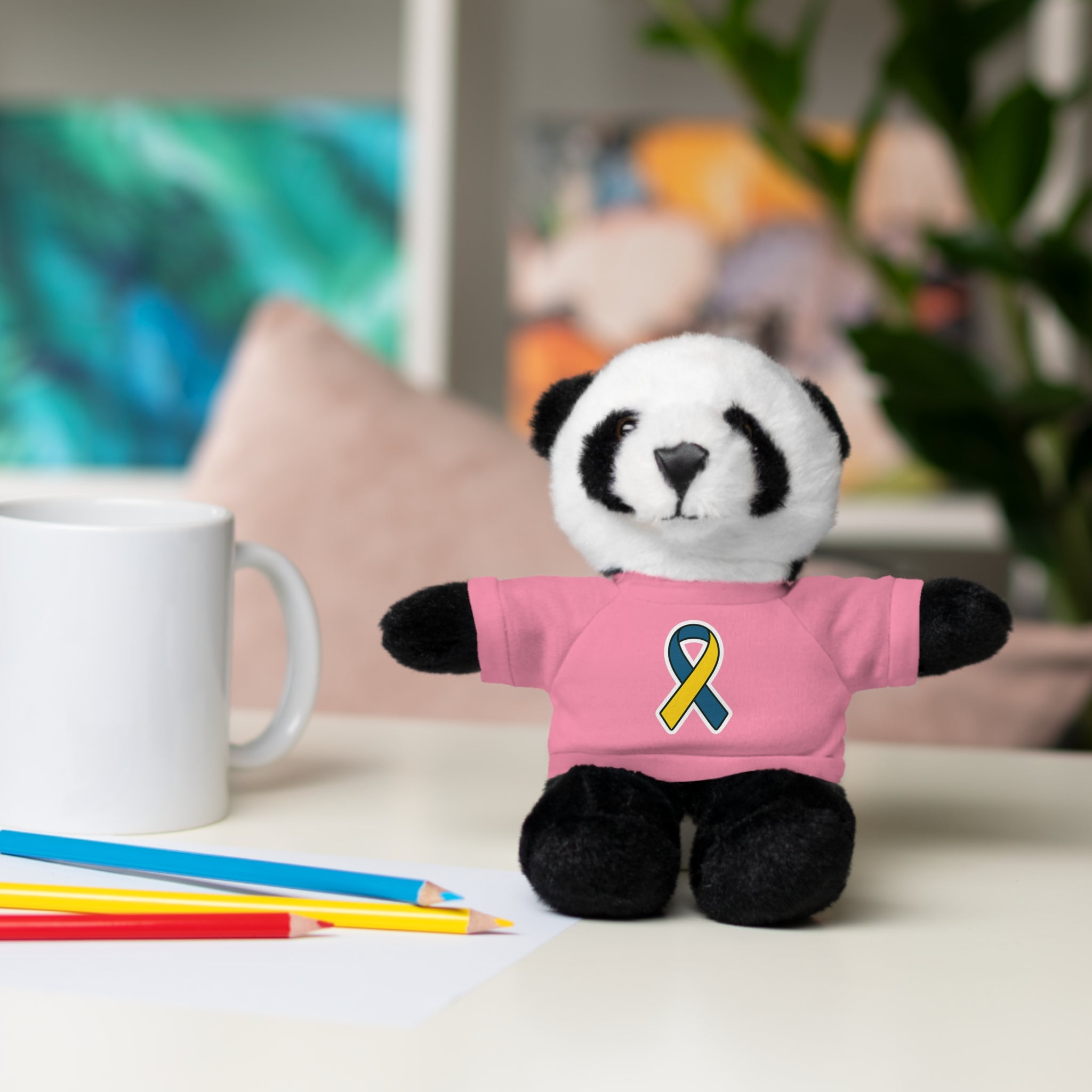 Yellow Blue Awareness Ribbon Stuffed Animal