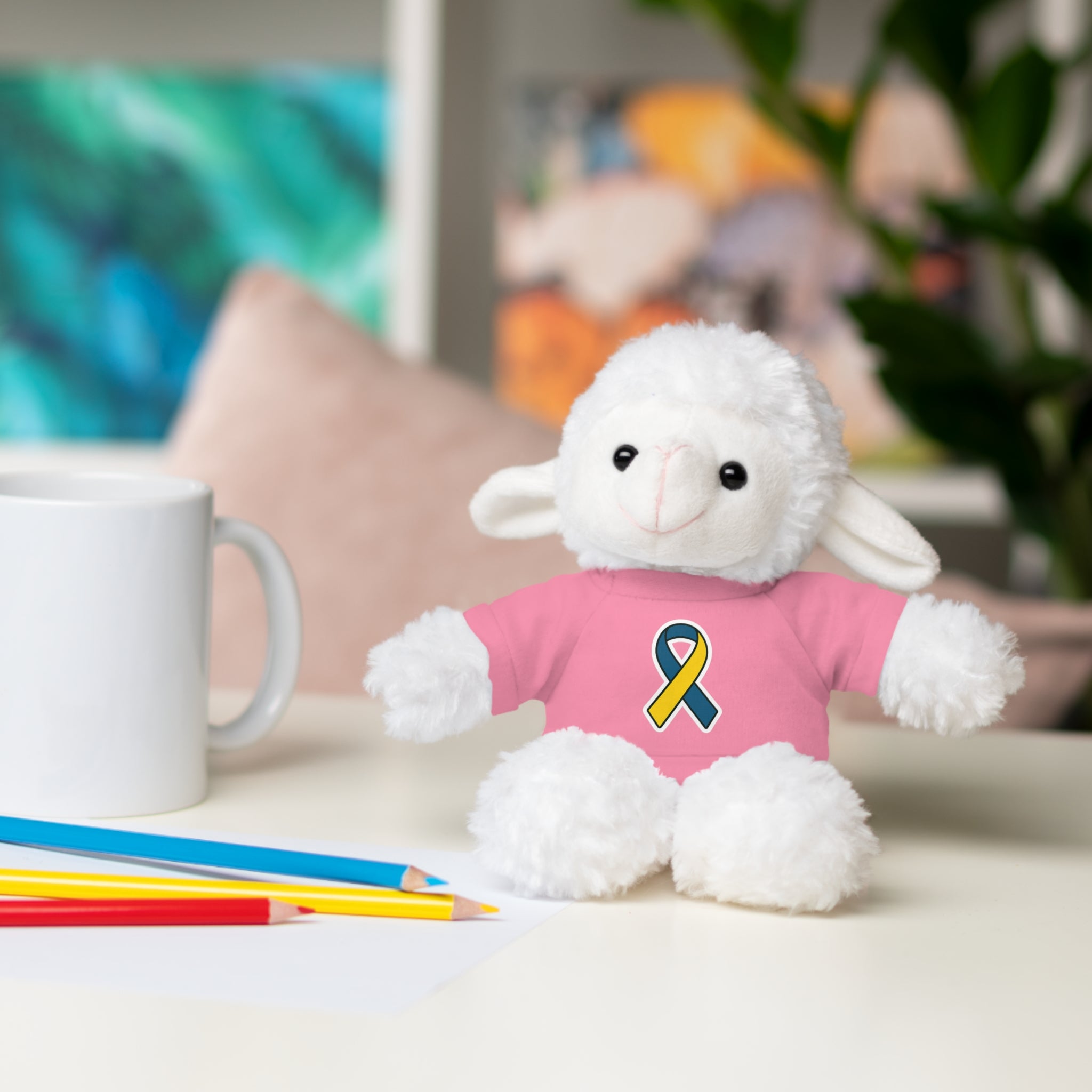 Yellow Blue Awareness Ribbon Stuffed Animal