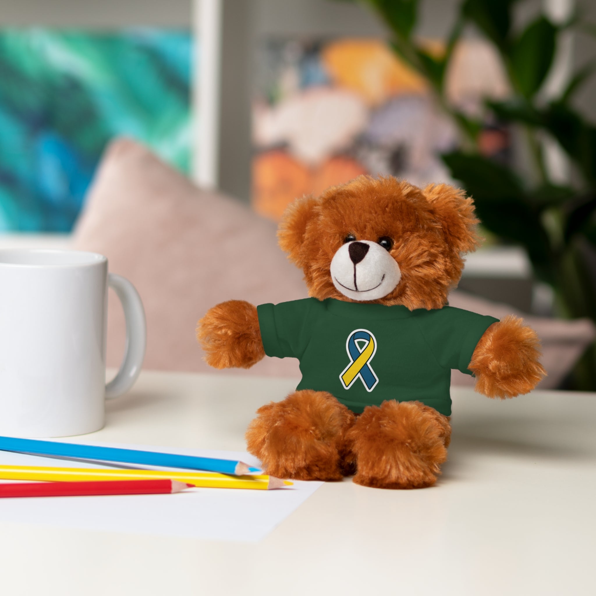 Yellow Blue Awareness Ribbon Stuffed Animal