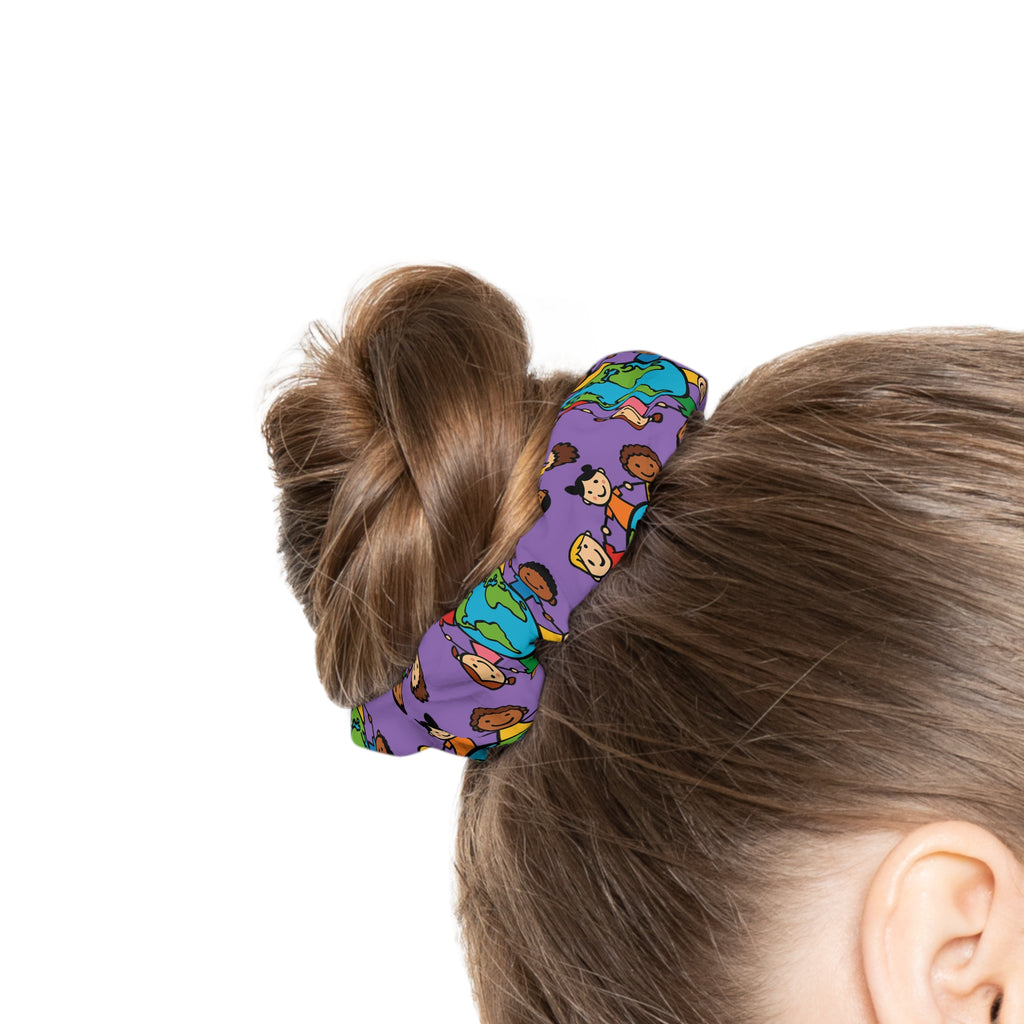 Earth Friends pattern Scrunchie | colorful kids planet hair accessory