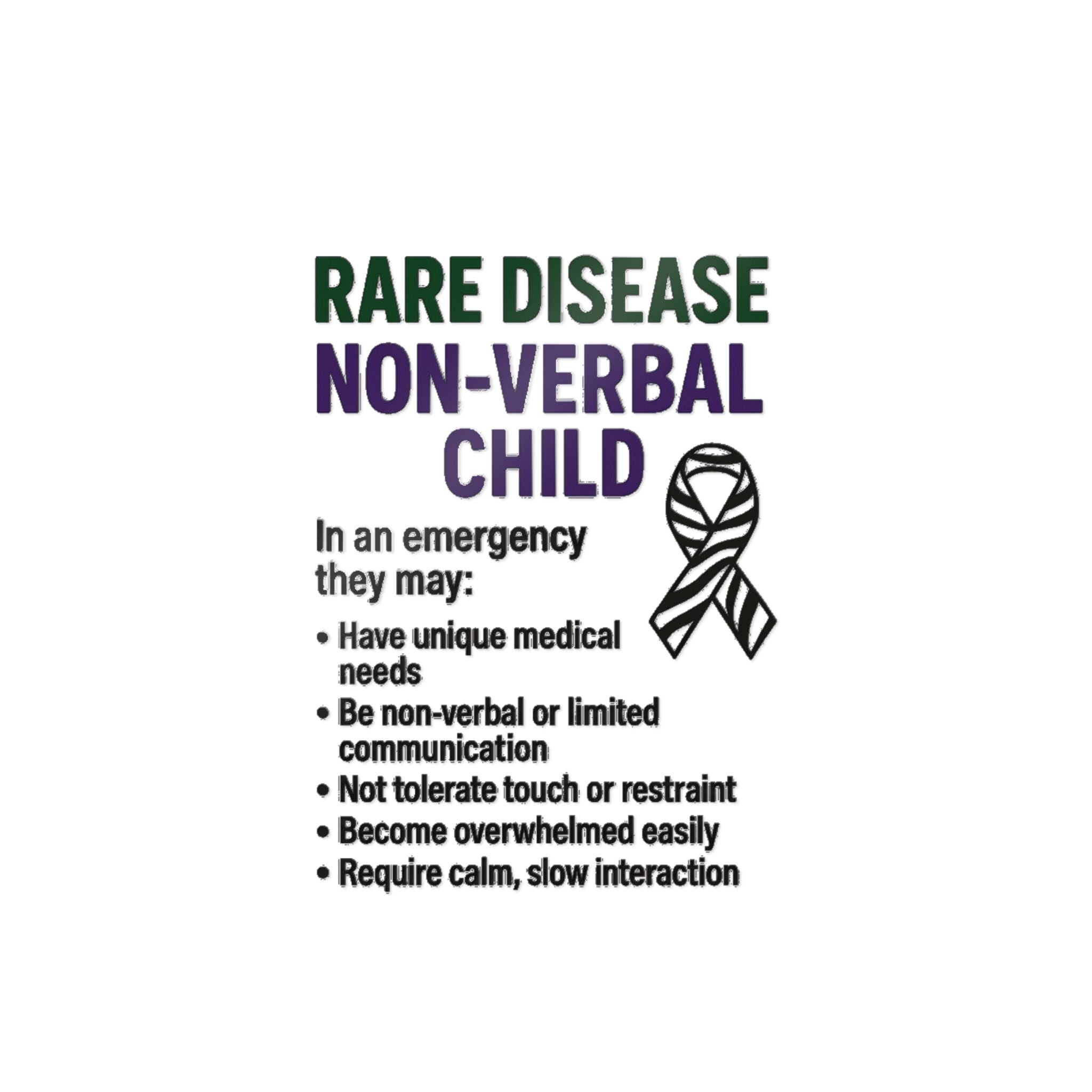 Rare Disease Non-Verbal Child Sticker | Awareness Ribbon, Emergency Info