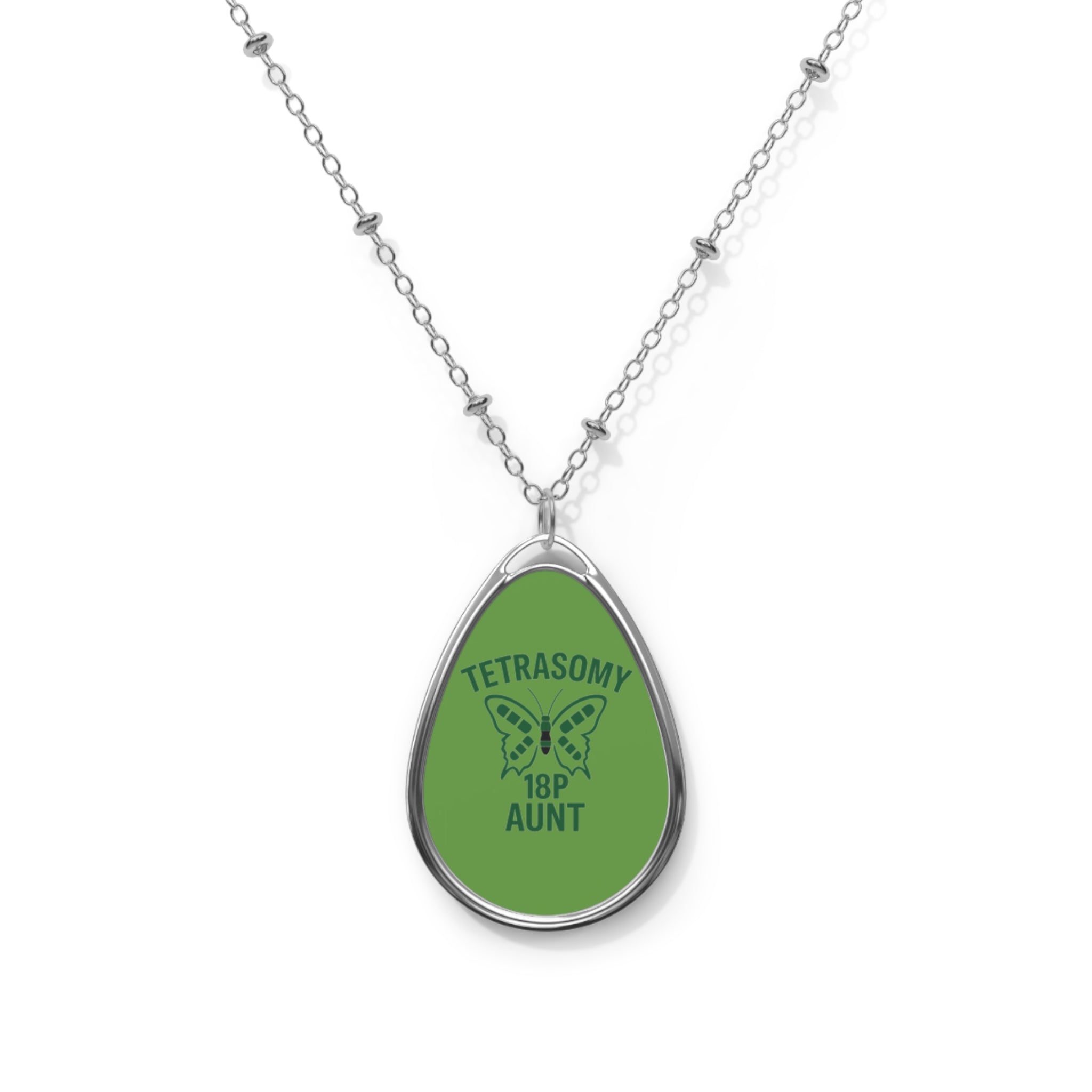 Tetrasomy 18p Aunt Oval Necklace | Teardrop Pendant Autism Awareness
