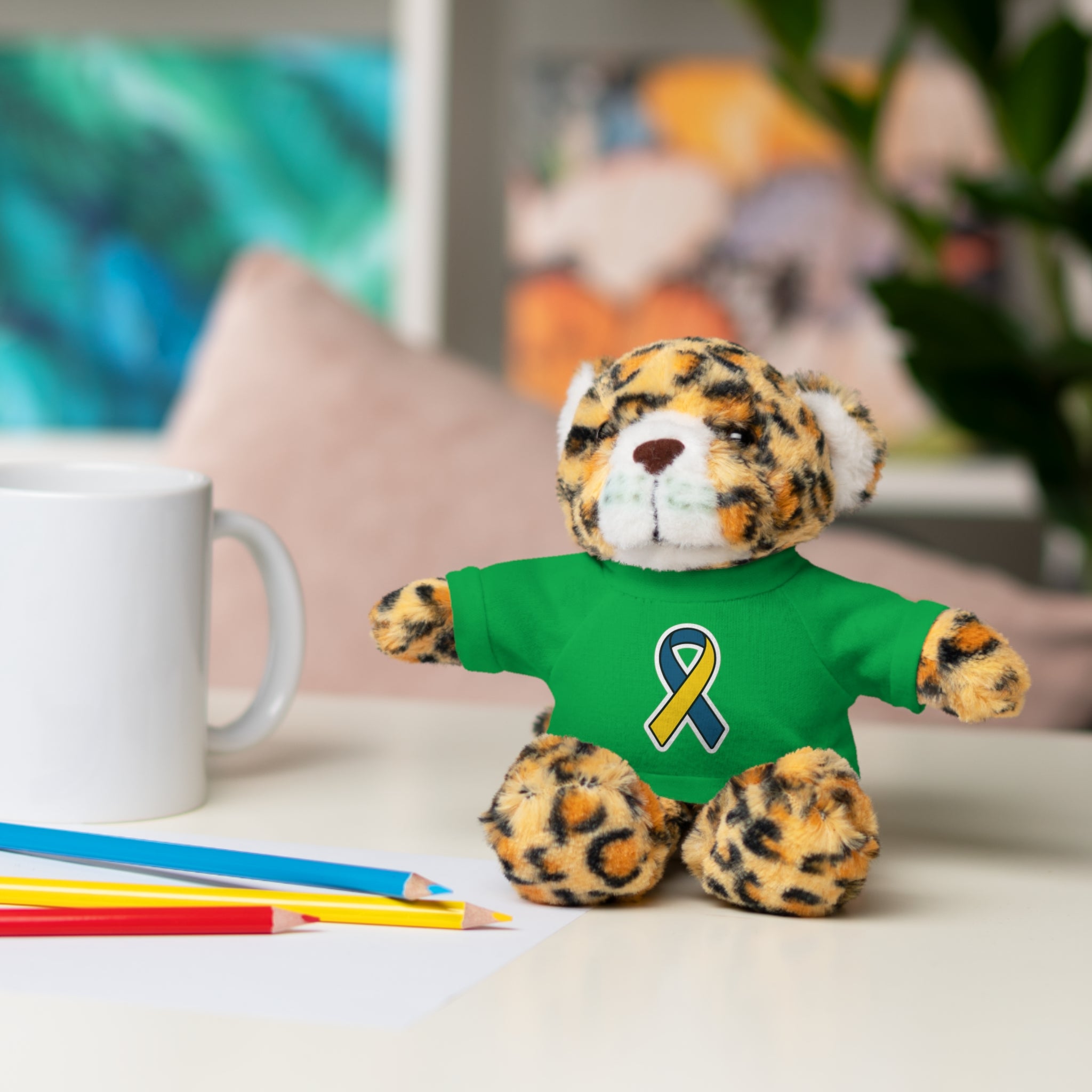 Yellow Blue Awareness Ribbon Stuffed Animal