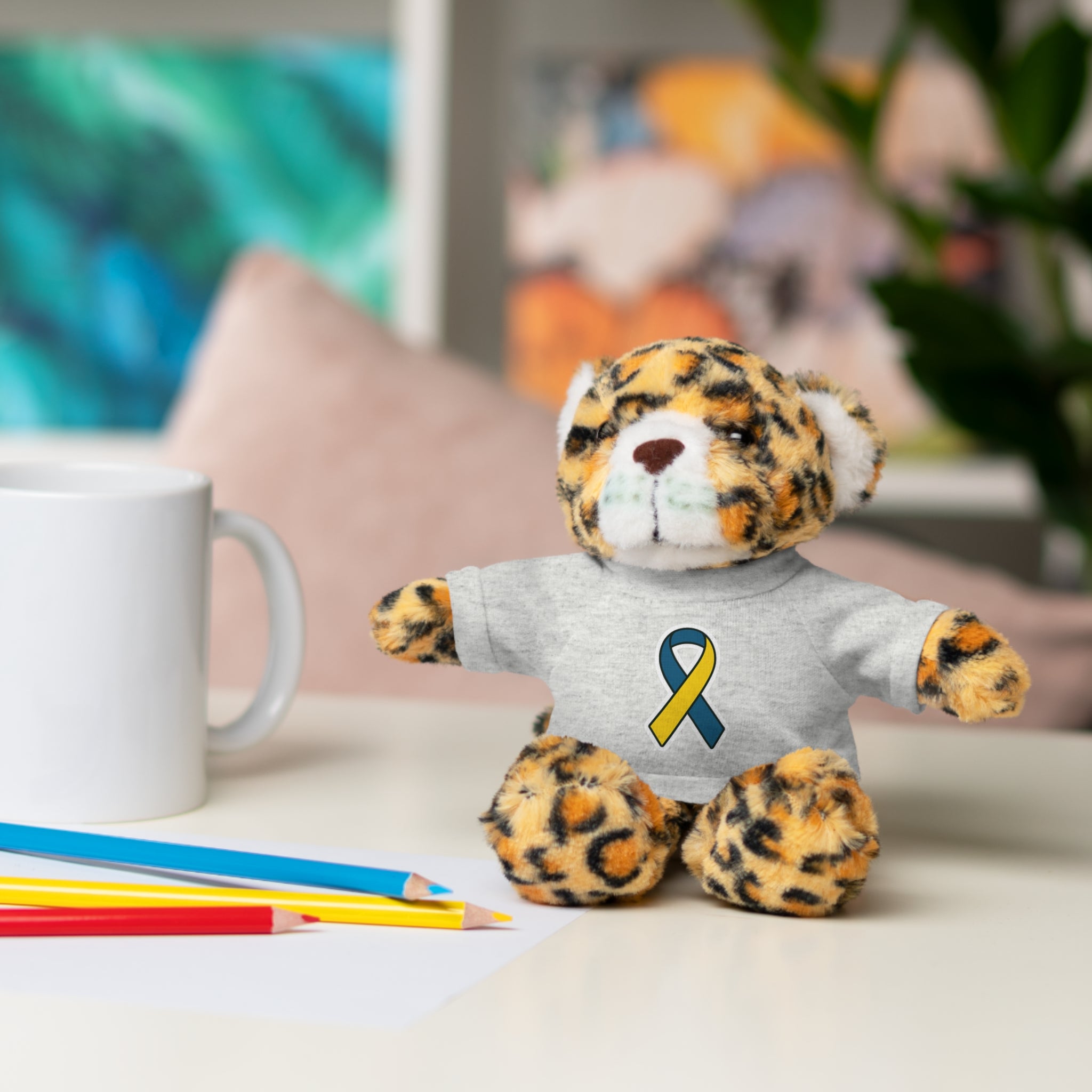 Yellow Blue Awareness Ribbon Stuffed Animal
