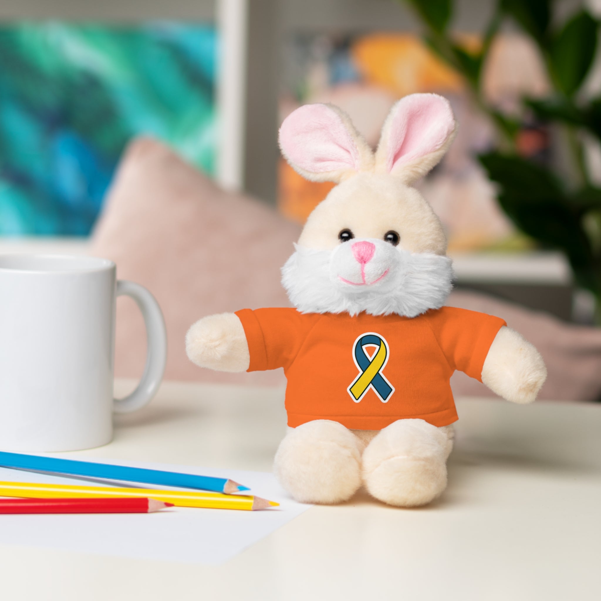 Yellow Blue Awareness Ribbon Stuffed Animal