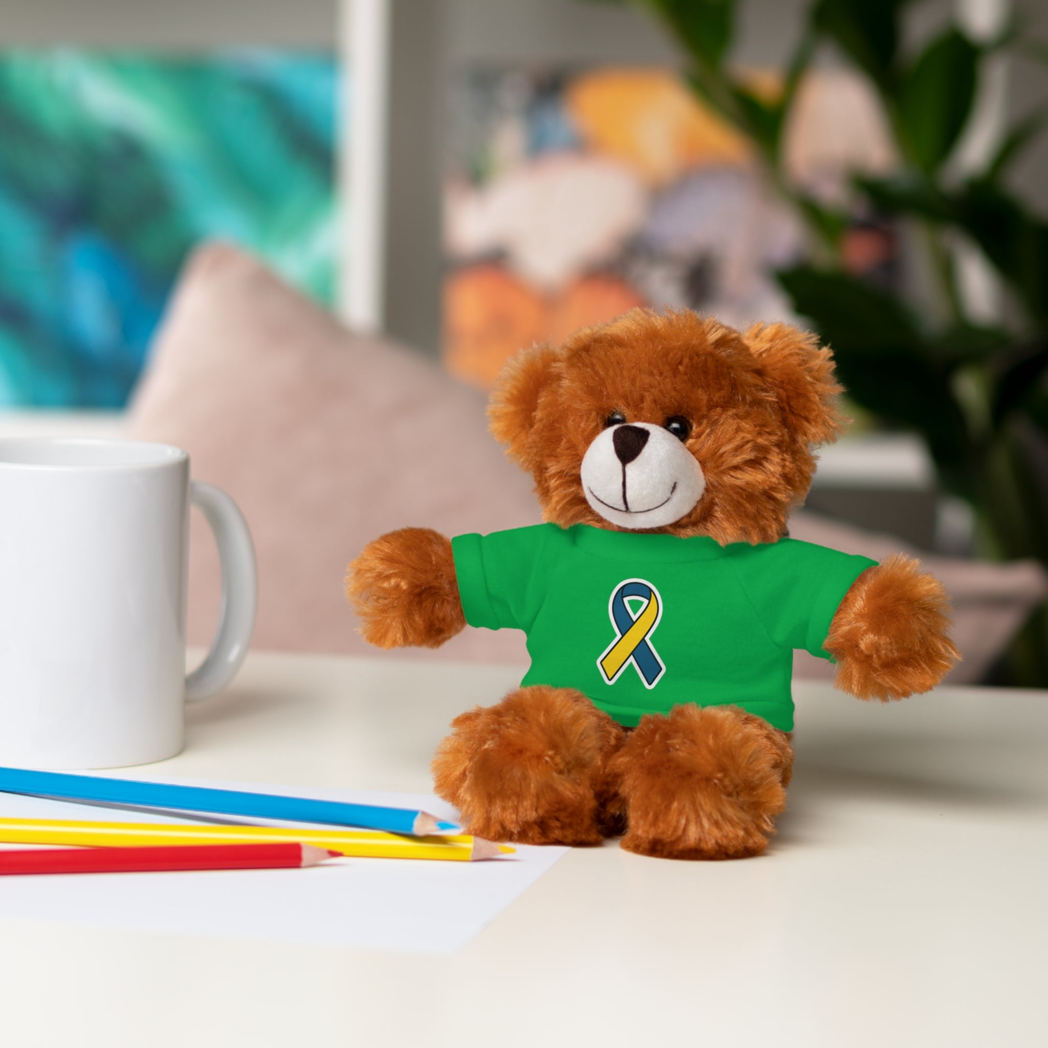 Yellow Blue Awareness Ribbon Stuffed Animal