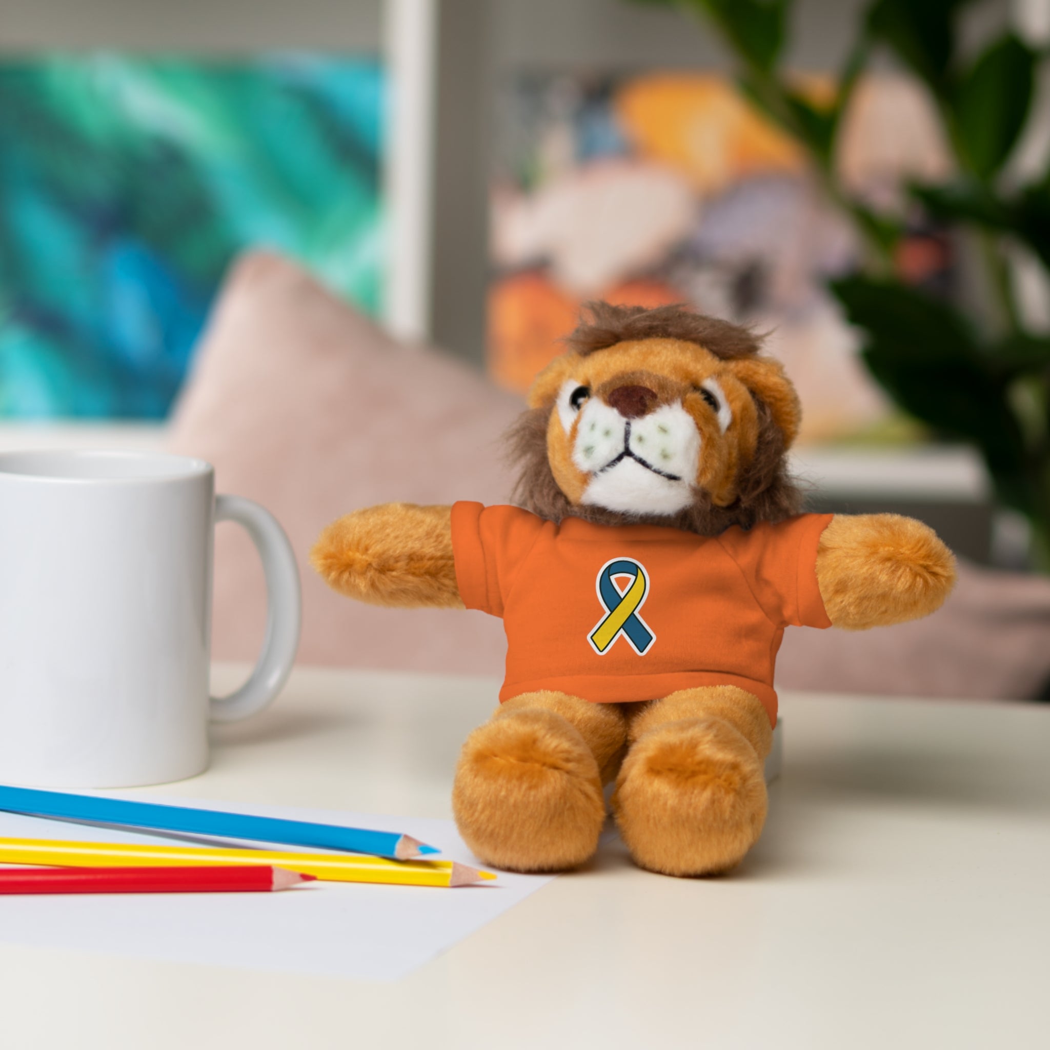 Yellow Blue Awareness Ribbon Stuffed Animal