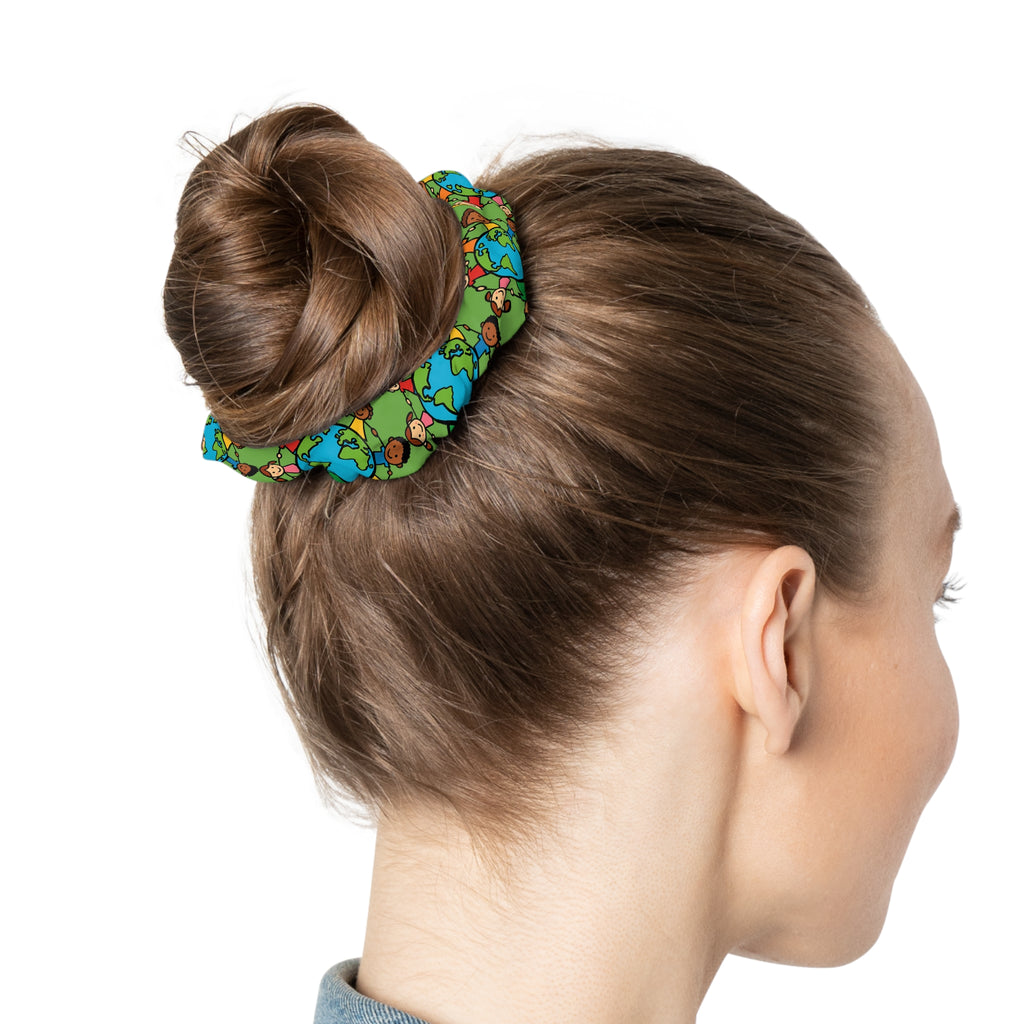Earth Friends pattern Scrunchie | colorful kids planet hair accessory