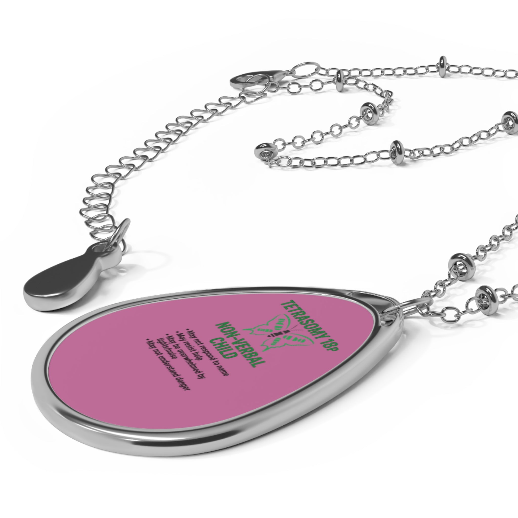 TETRASOMY 18P  Awareness Teardrop Pendant Necklace | Oval Necklace