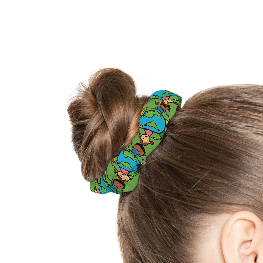Earth Friends pattern Scrunchie | colorful kids planet hair accessory