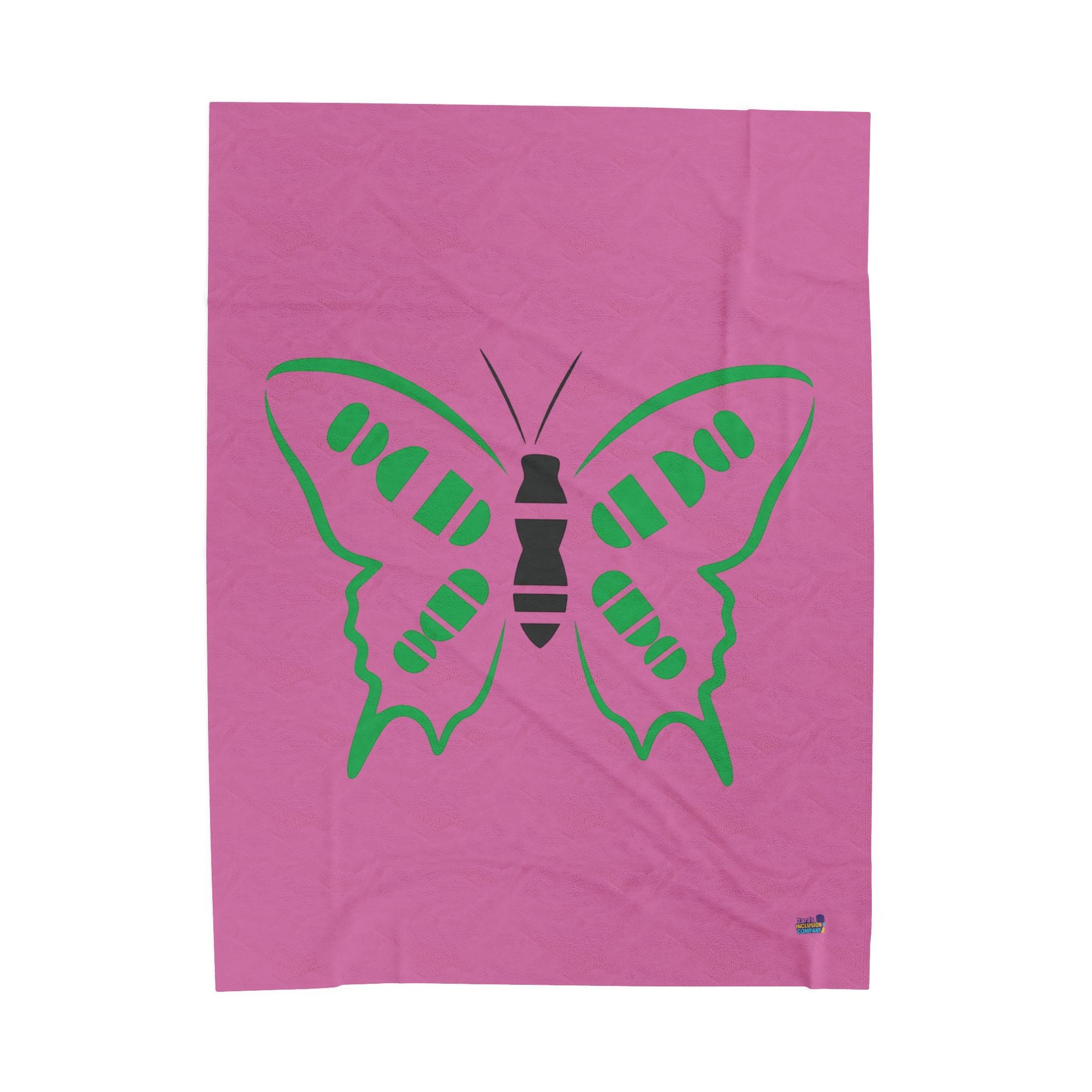 Green Butterfly, pink  Velveteen Plush Blanket | Simple Insect Silhouette