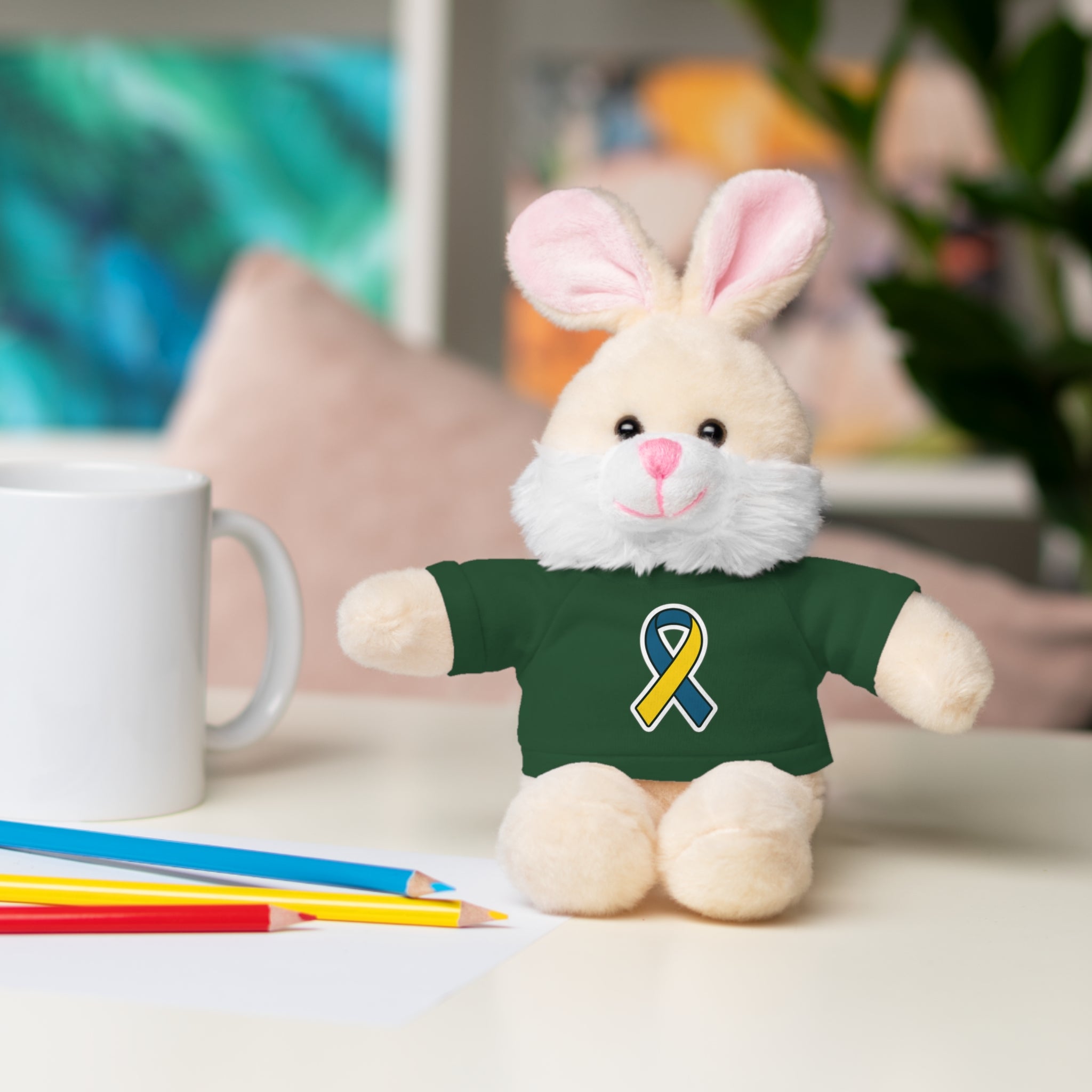 Yellow Blue Awareness Ribbon Stuffed Animal