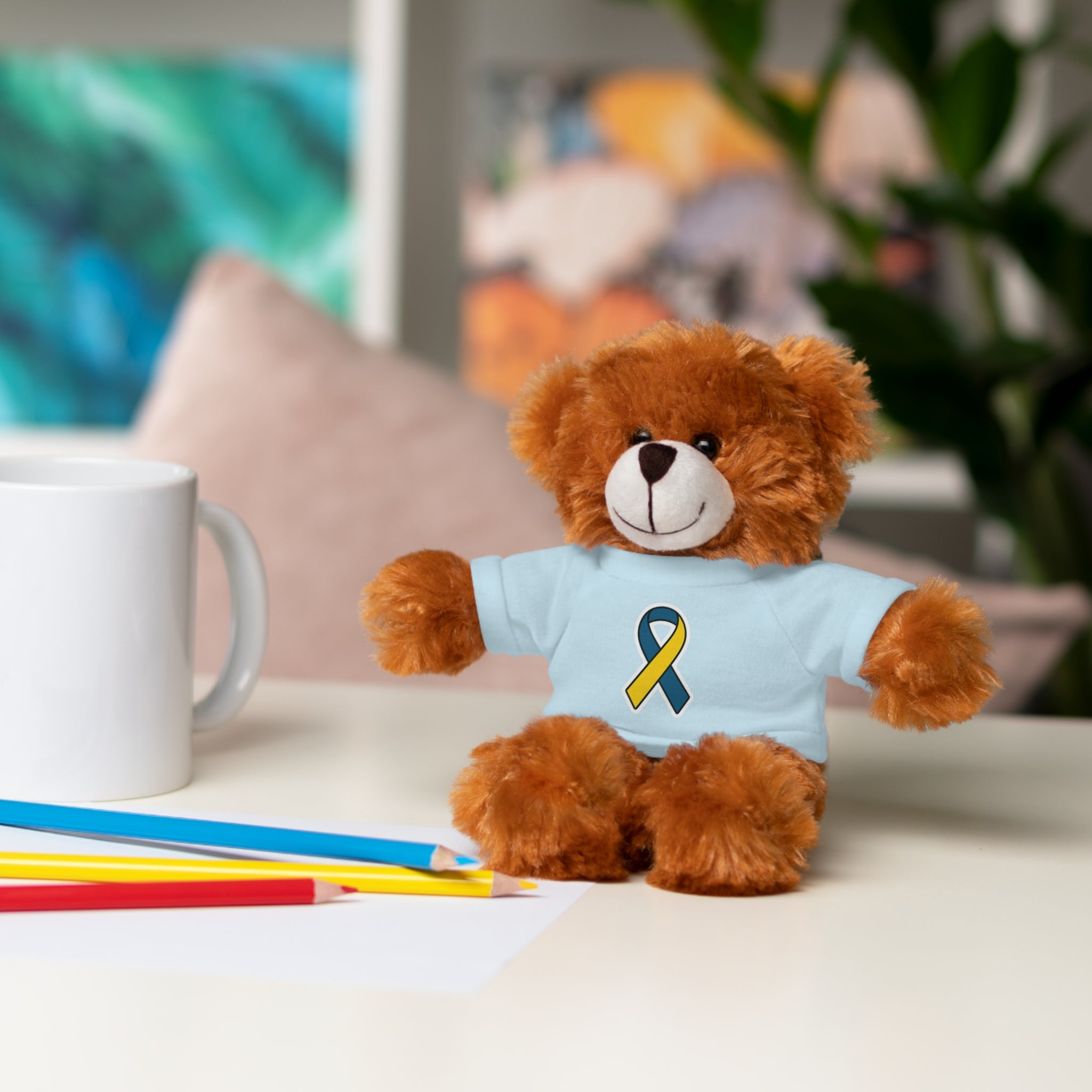 Yellow Blue Awareness Ribbon Stuffed Animal
