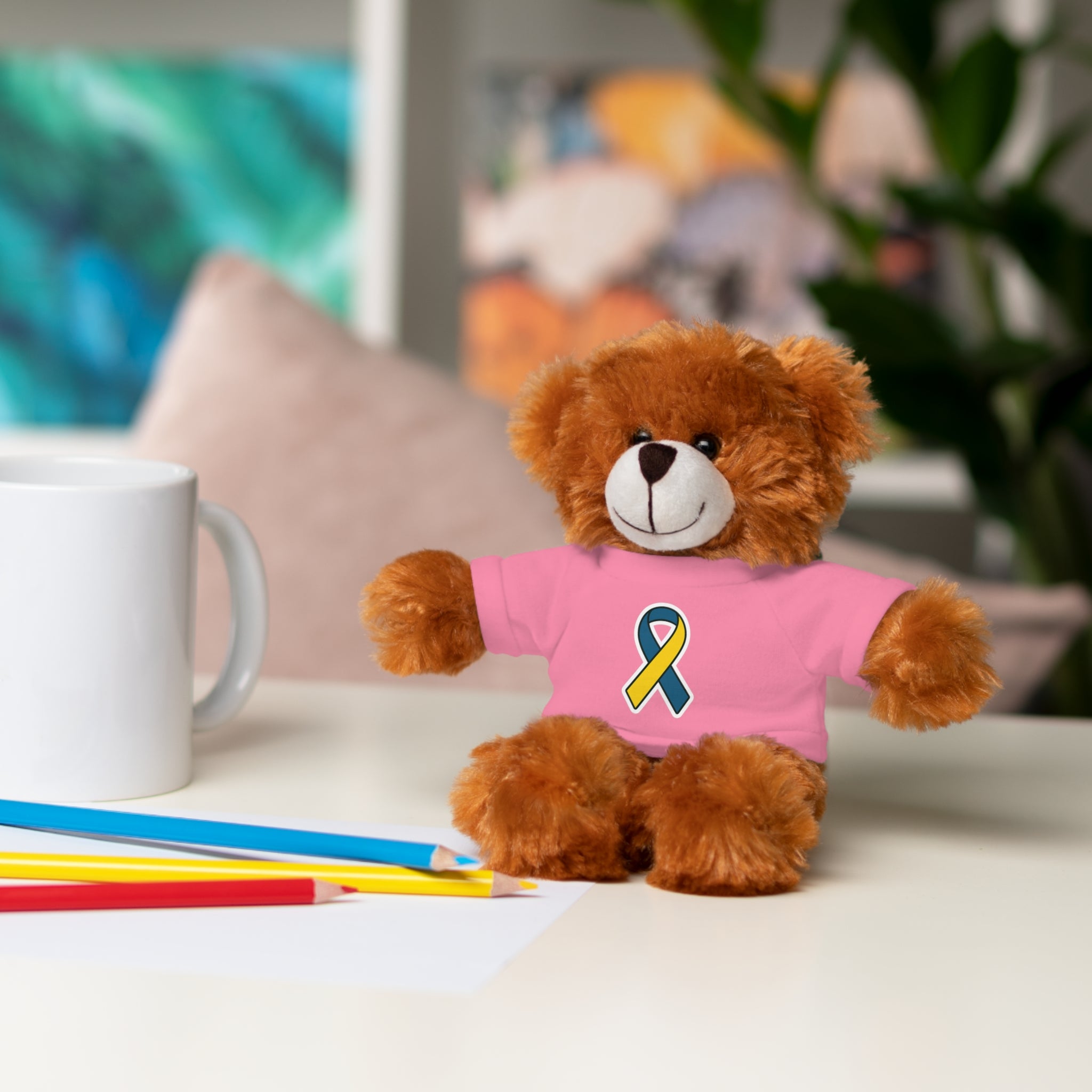 Yellow Blue Awareness Ribbon Stuffed Animal